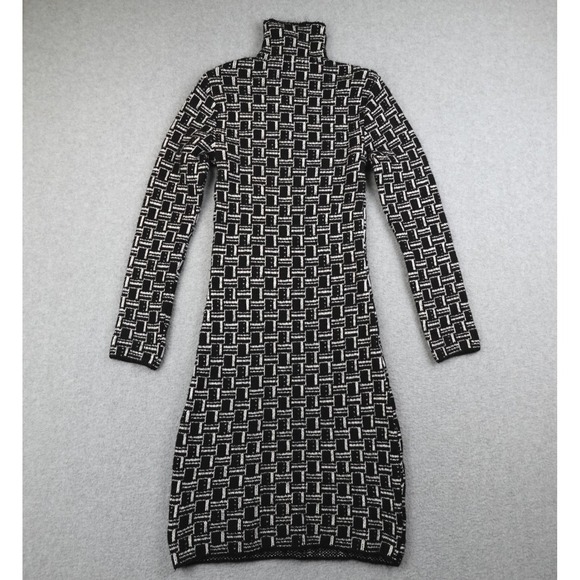 ZARA Geometric Print Turtleneck Long Sleeve Knit Dress Womens 6 Fitted Cocktail - Picture 2 of 9